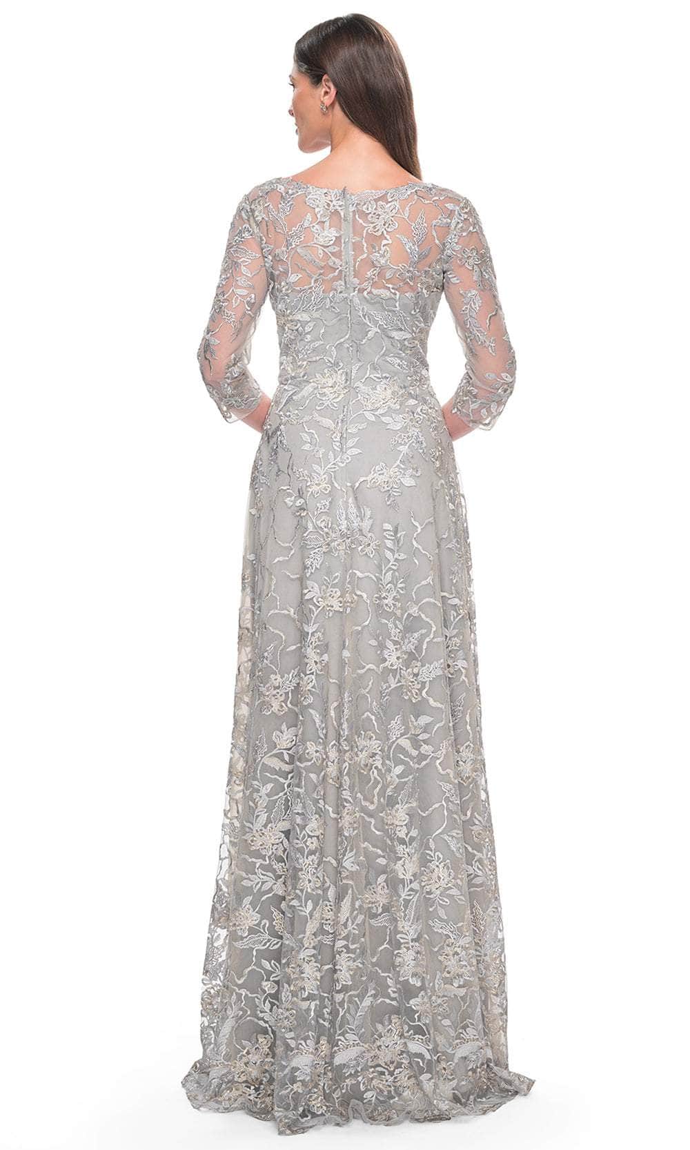 La Femme 30031 Lace Embroidered Illusion V Neck Formal Dress