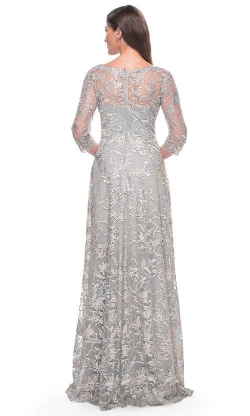 La Femme 30031 Lace Embroidered Illusion V Neck Formal Dress