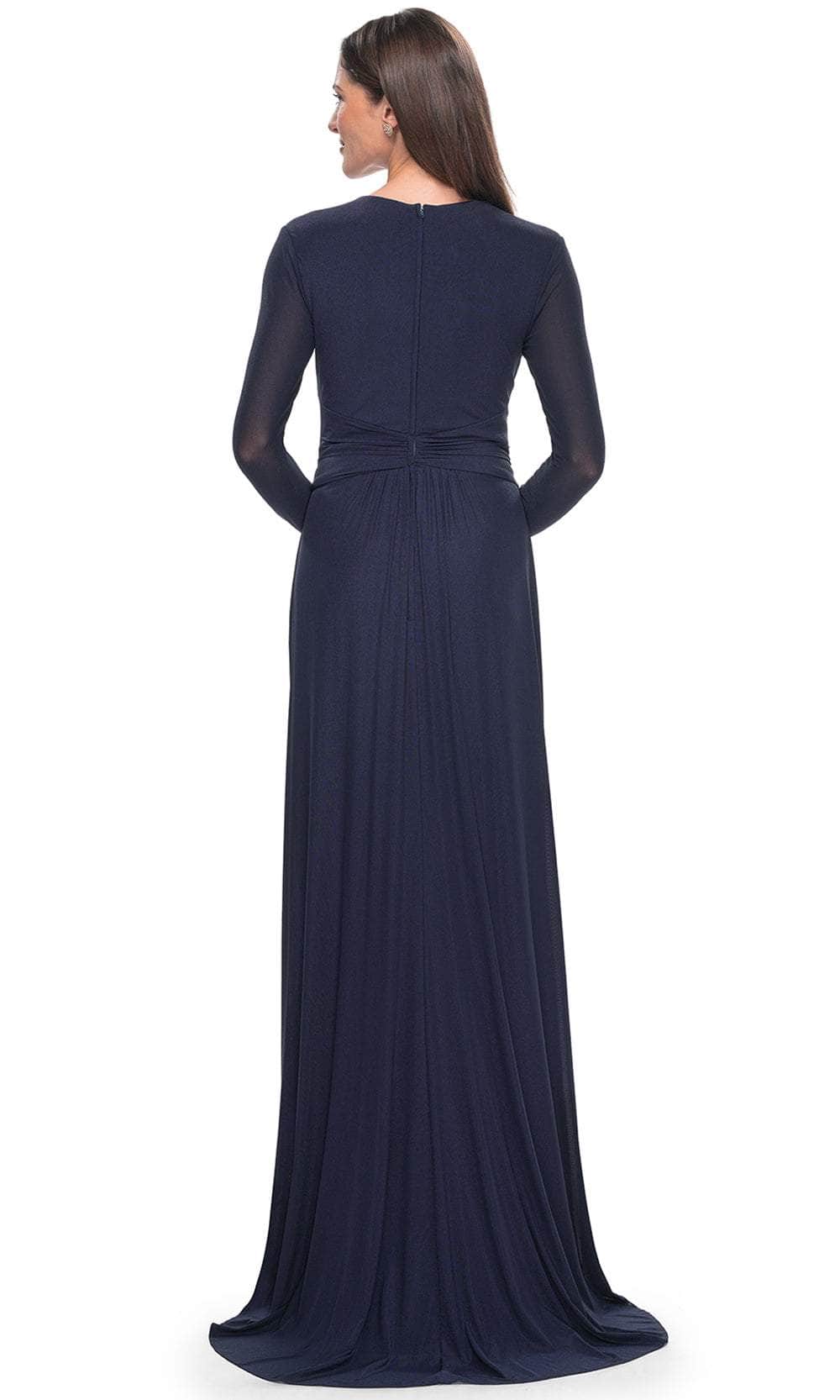 La Femme 30048 Jersey Ruched Train V Neck Evening Gown