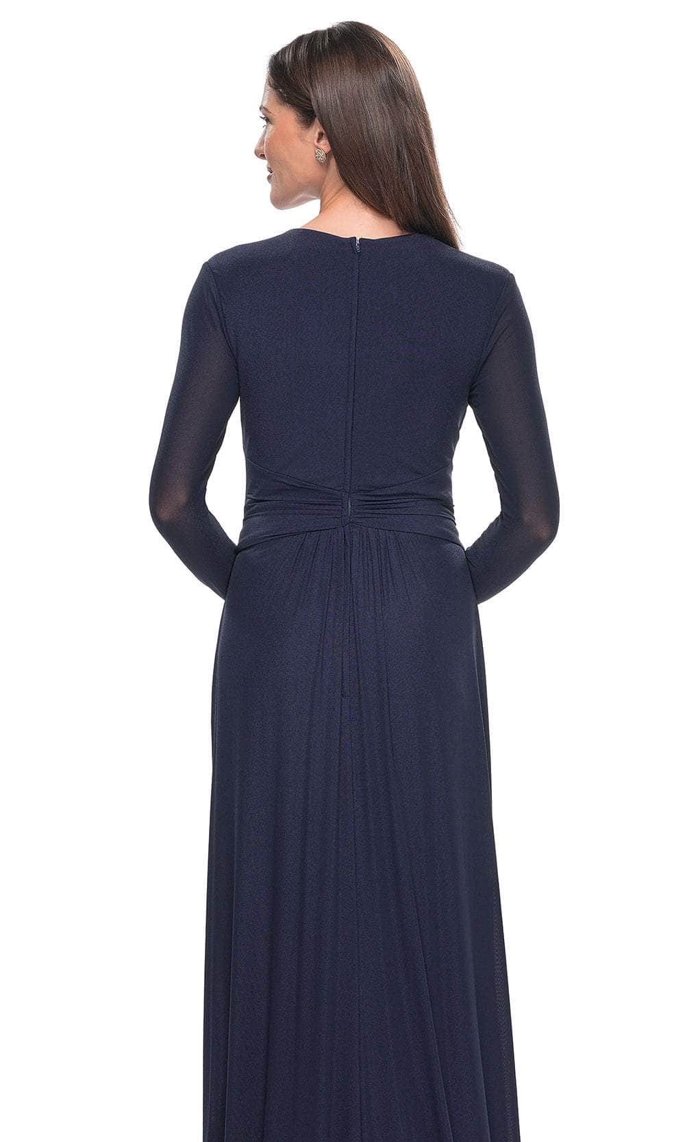La Femme 30048 Jersey Ruched Train V Neck Evening Gown