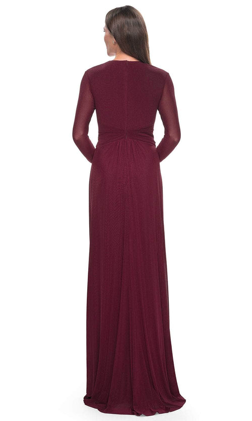La Femme 30048 Jersey Ruched Train V Neck Evening Gown