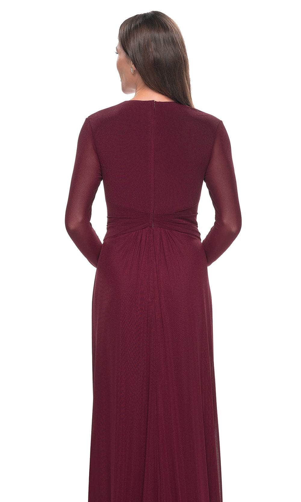 La Femme 30048 Jersey Ruched Train V Neck Evening Gown
