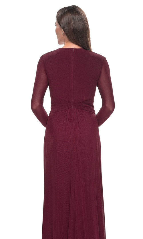 La Femme 30048 Jersey Ruched Train V Neck Evening Gown