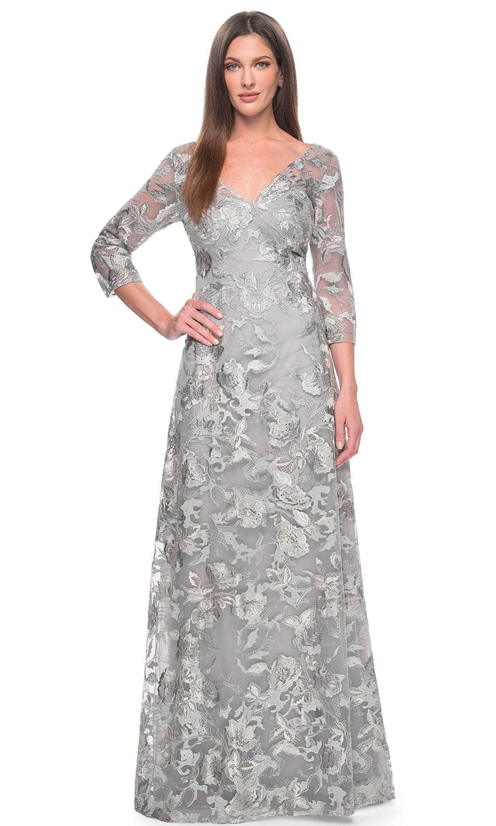 La Femme 30062 Lace Embroidered Illusion V Neck Prom Dress