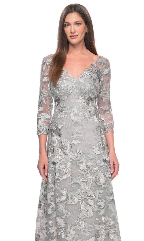 La Femme 30062 Lace Embroidered Illusion V Neck Prom Dress