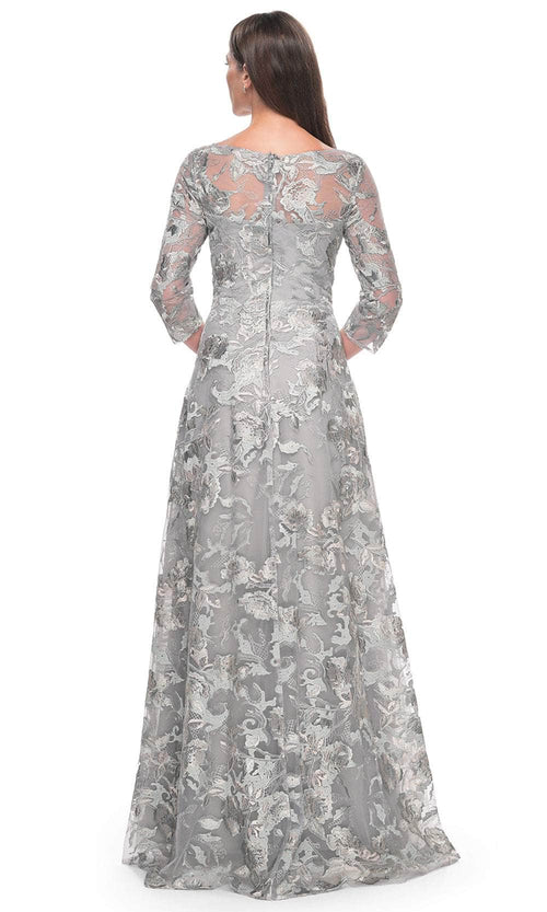 La Femme 30062 Lace Embroidered Illusion V Neck Prom Dress