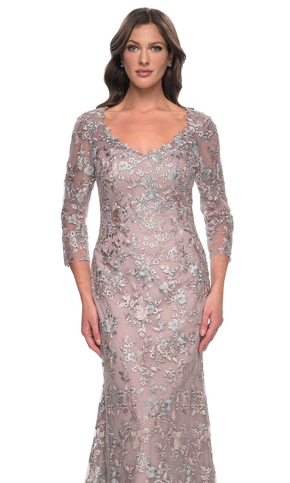La Femme 30081 Lace Embroidered Illusion V Neck Prom Dress