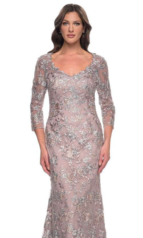 La Femme 30081 Lace Embroidered Illusion V Neck Prom Dress