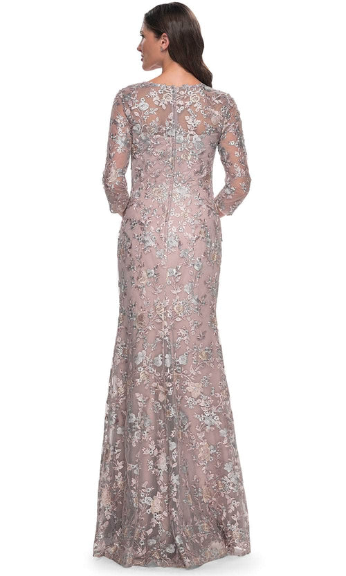 La Femme 30081 Lace Embroidered Illusion V Neck Prom Dress