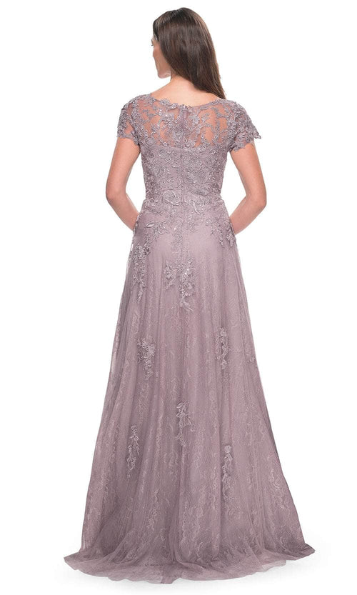La Femme 30168 Lace Embroidered Illusion V Neck Formal Dress