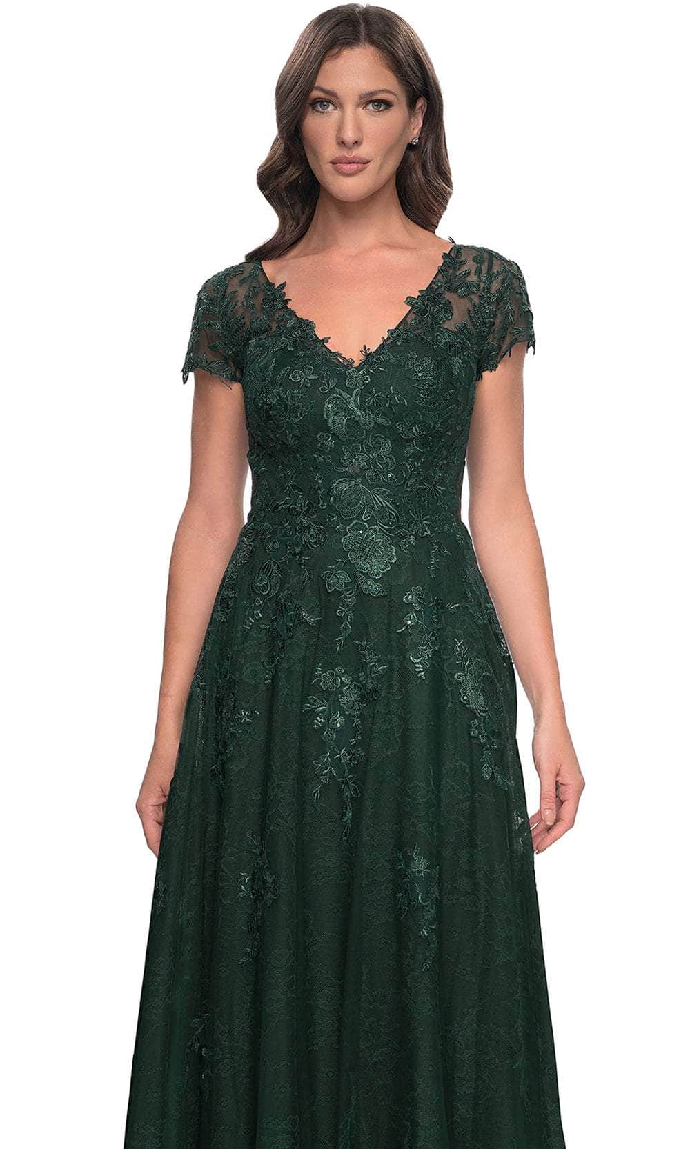 La Femme 30168 Lace Embroidered Illusion V Neck Formal Dress