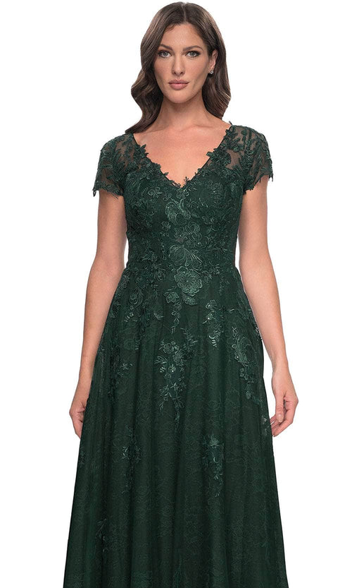 La Femme 30168 Lace Embroidered Illusion V Neck Formal Dress