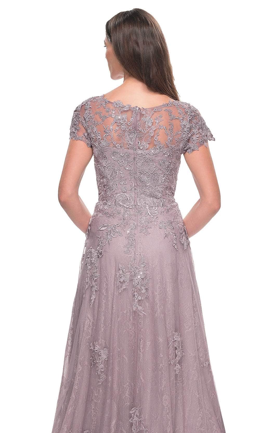 La Femme 30168 Lace Embroidered Illusion V Neck Formal Dress