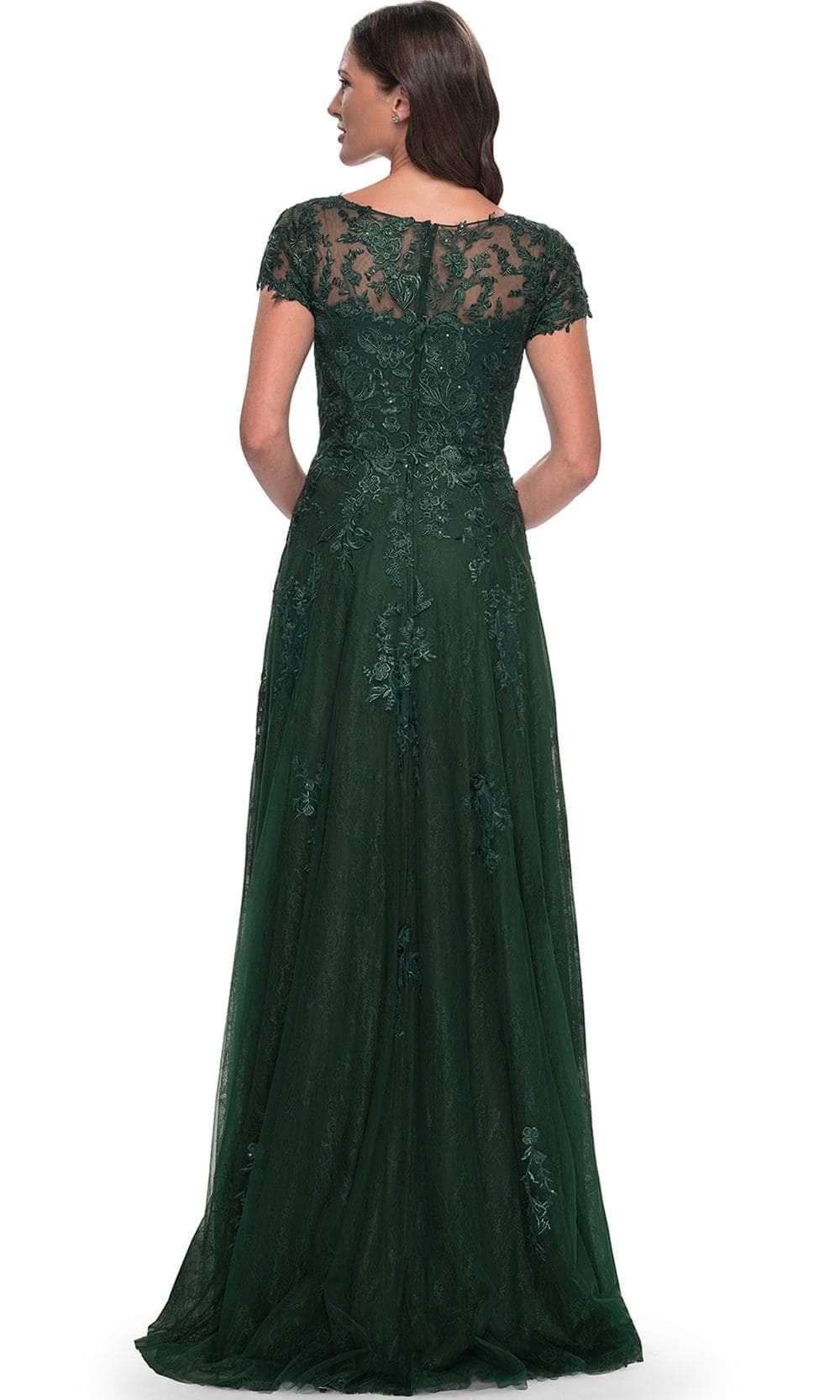 La Femme 30168 Lace Embroidered Illusion V Neck Formal Dress