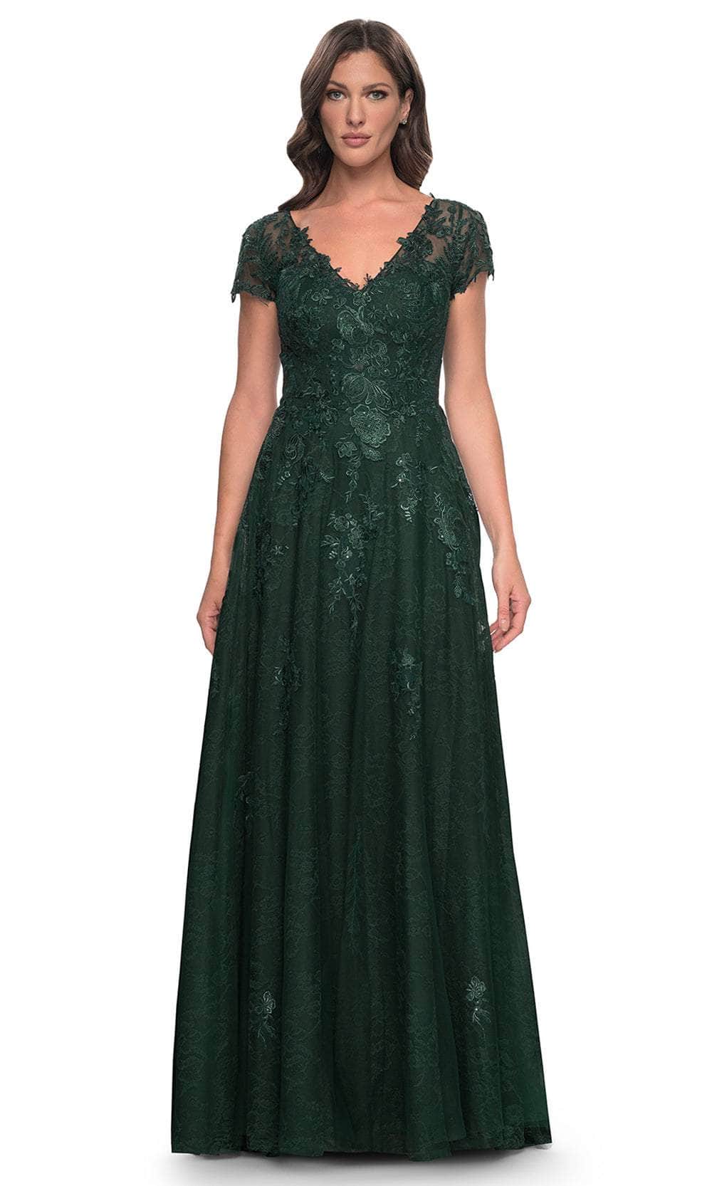 La Femme 30168 - V-Neck A-Line Formal Dress Evening Dresses 4 / Emerald