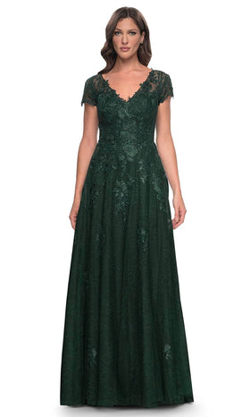 La Femme 30168 Lace Embroidered Illusion V Neck Formal Dress