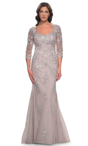 La Femme 30200 Tulle Embroidered Lace Applique Scoop Neck Evening Gown