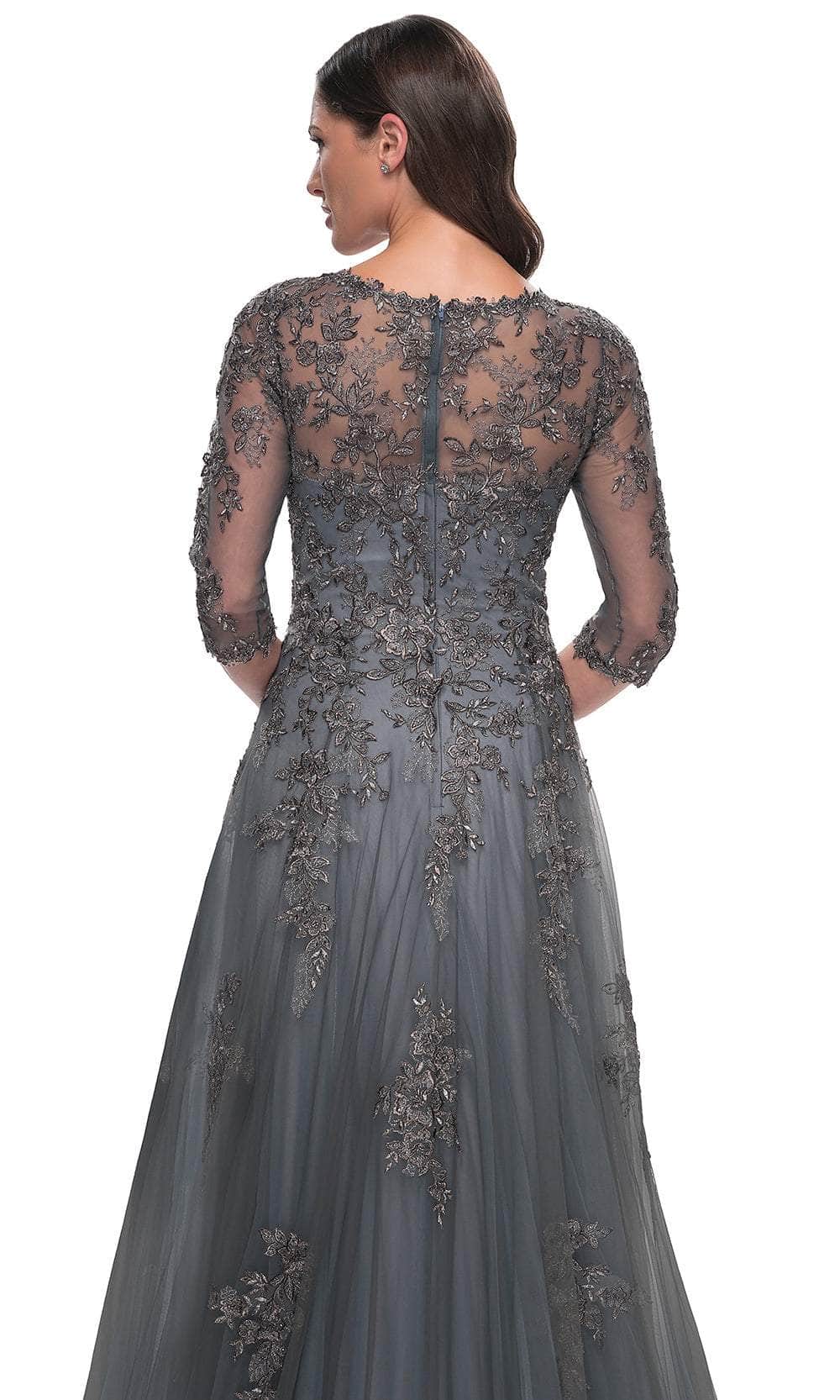 La Femme 30201 Tulle Embroidered Train V Neck Prom Dress