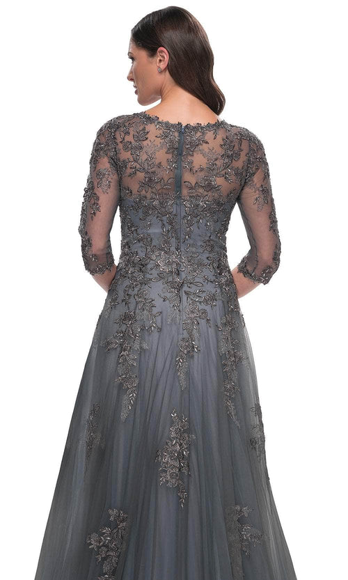 La Femme 30201 Tulle Embroidered Train V Neck Prom Dress