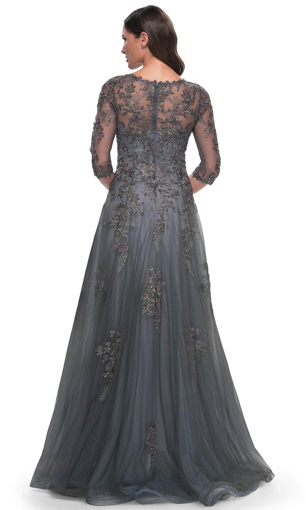 La Femme 30201 Tulle Embroidered Train V Neck Prom Dress