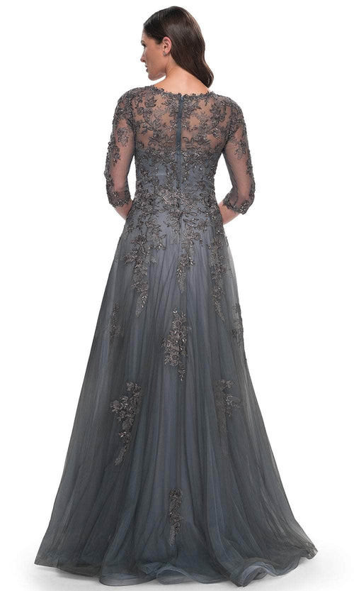 La Femme 30201 Tulle Embroidered Train V Neck Prom Dress