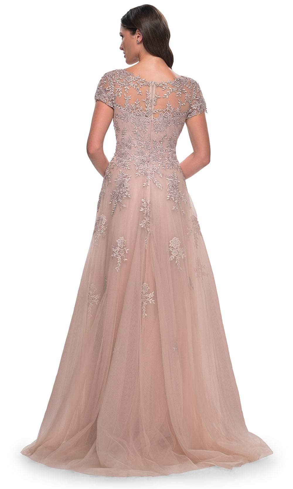 La Femme 30228 Lace Embroidered Illusion V Neck Formal Dress