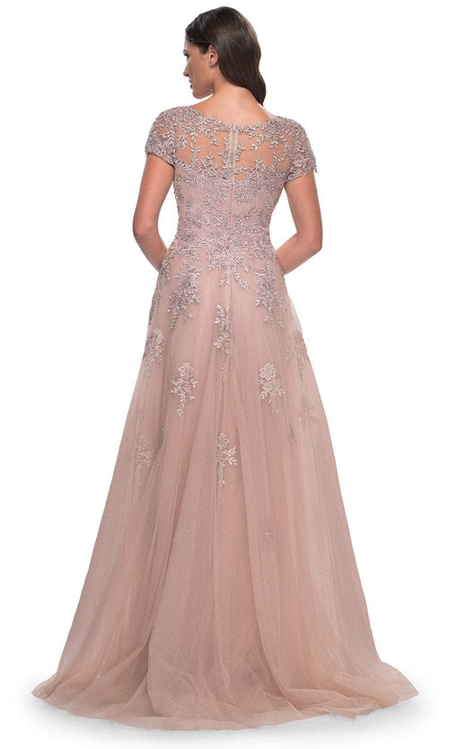 La Femme 30228 Lace Embroidered Illusion V Neck Formal Dress