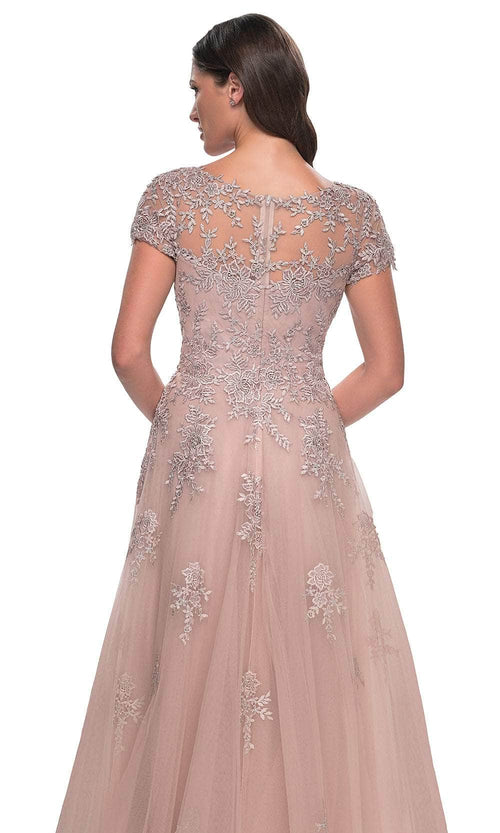 La Femme 30228 Lace Embroidered Illusion V Neck Formal Dress