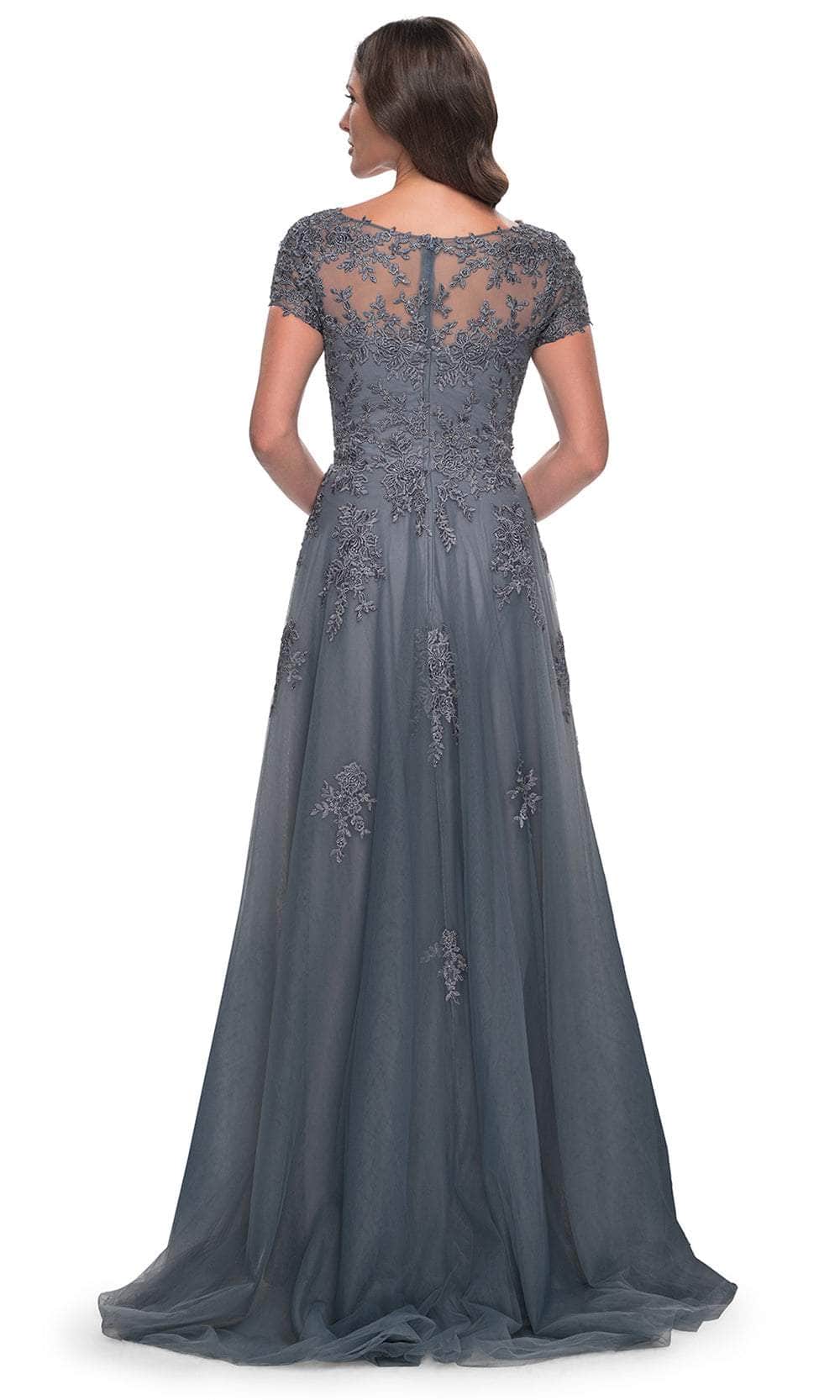 La Femme 30228 Lace Embroidered Illusion V Neck Formal Dress