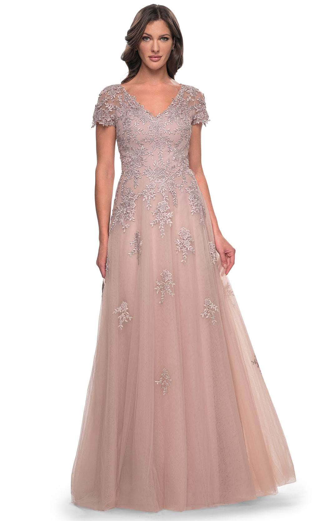 unusual formal dresses La Femme 30228 Lace Embroidered Illusion V Neck Dress SID-H50490