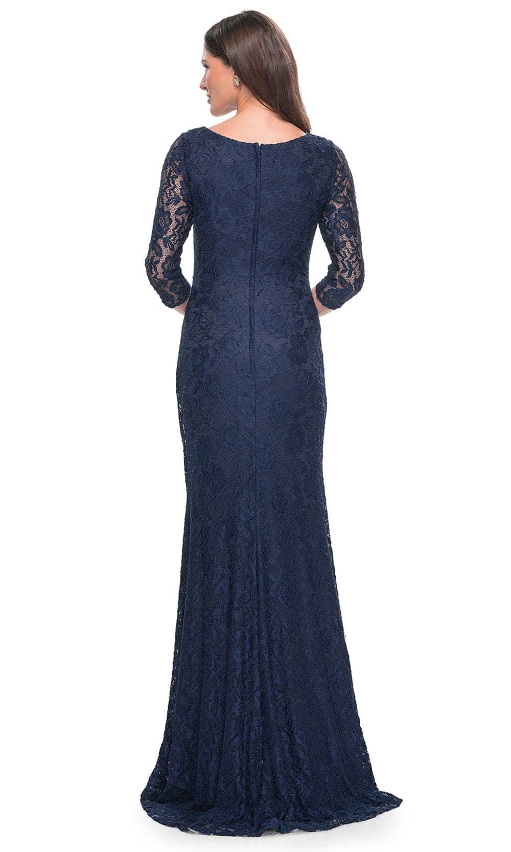 La Femme 30379 Lace Illusion Floral V Neck Formal Dress