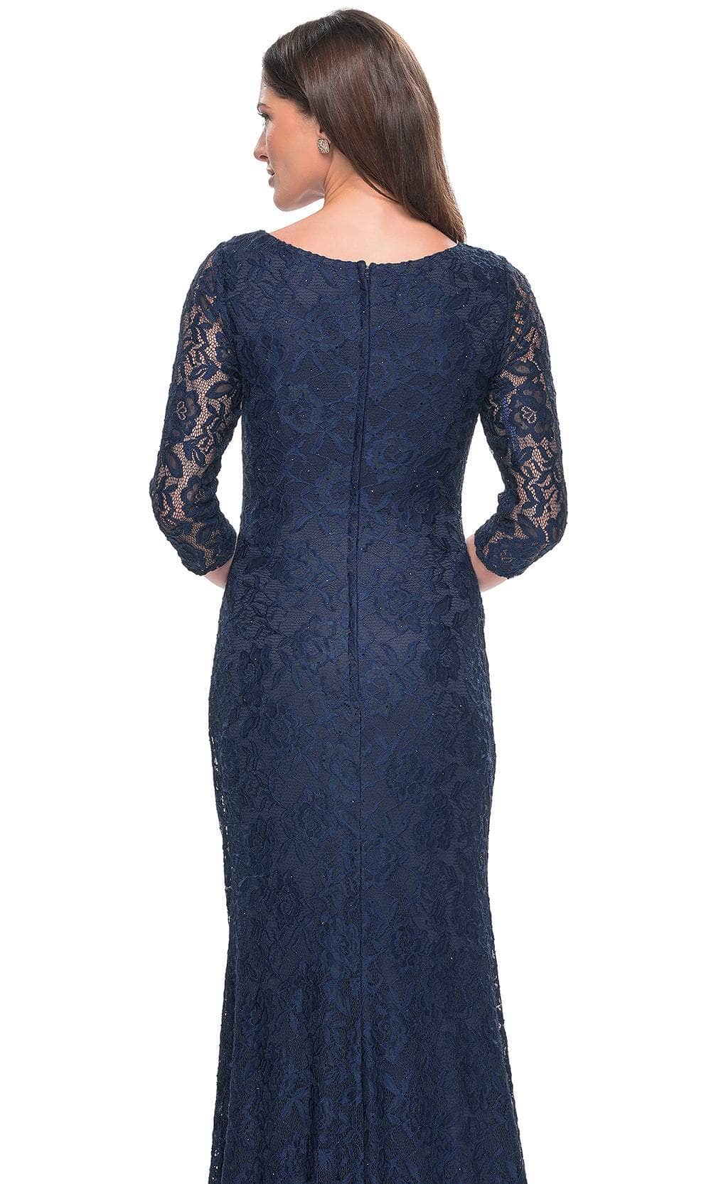 La Femme 30379 Lace Illusion Floral V Neck Formal Dress