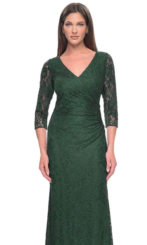La Femme 30379 Lace Illusion Floral V Neck Formal Dress