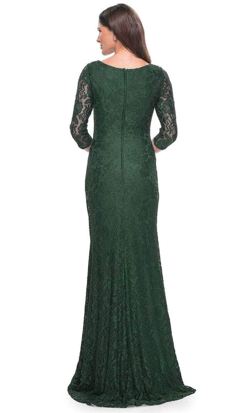 La Femme 30379 Lace Illusion Floral V Neck Formal Dress