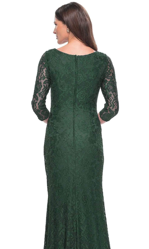 La Femme 30379 Lace Illusion Floral V Neck Formal Dress