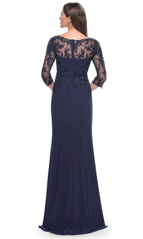 La Femme 30385 Jersey Ruched Ruffle Bateau Evening Gown