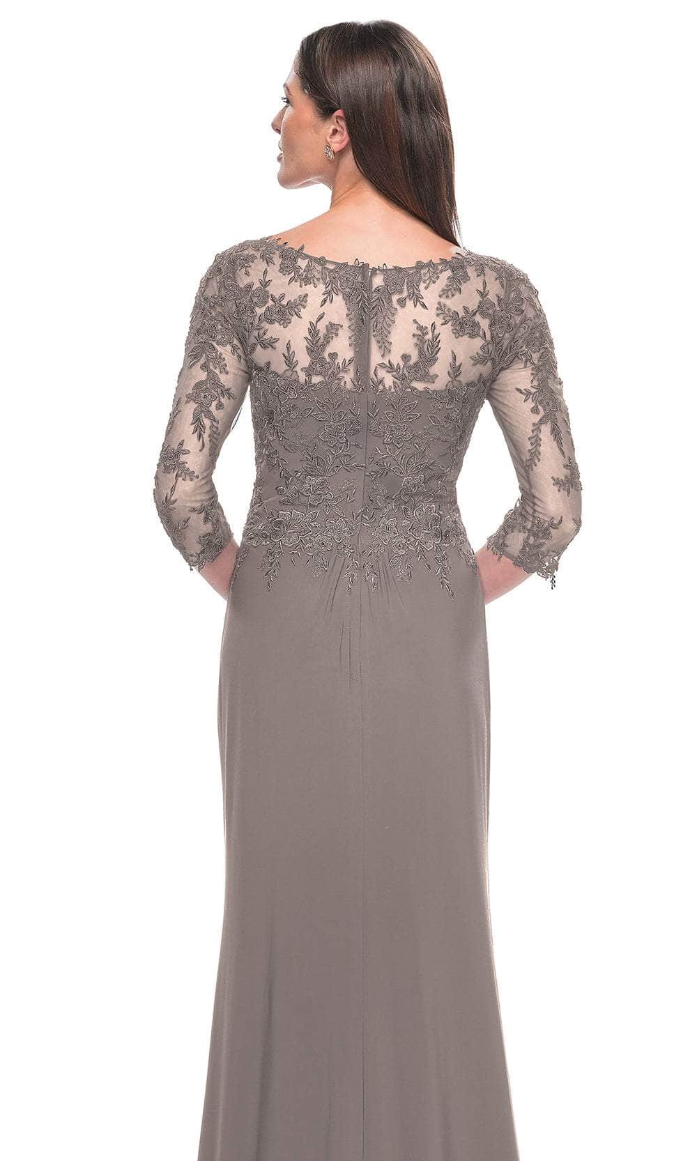 La Femme 30385 Jersey Ruched Ruffle Bateau Evening Gown