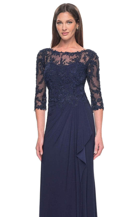 La Femme 30385 Jersey Ruched Ruffle Bateau Evening Gown