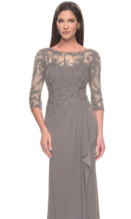 La Femme 30385 Jersey Ruched Ruffle Bateau Evening Gown