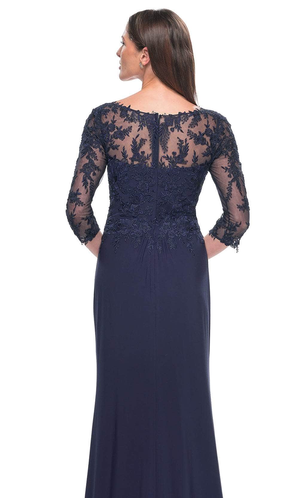 La Femme 30385 Jersey Ruched Ruffle Bateau Evening Gown