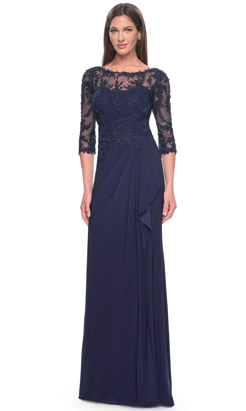 La Femme 30385 - Illusion Bateau Evening Dress Mother of the Bride Dresses 4 / Navy