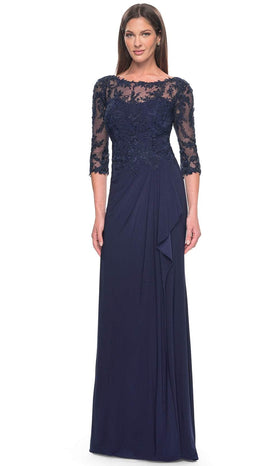 La Femme 30385 Jersey Ruched Ruffle Bateau Evening Gown