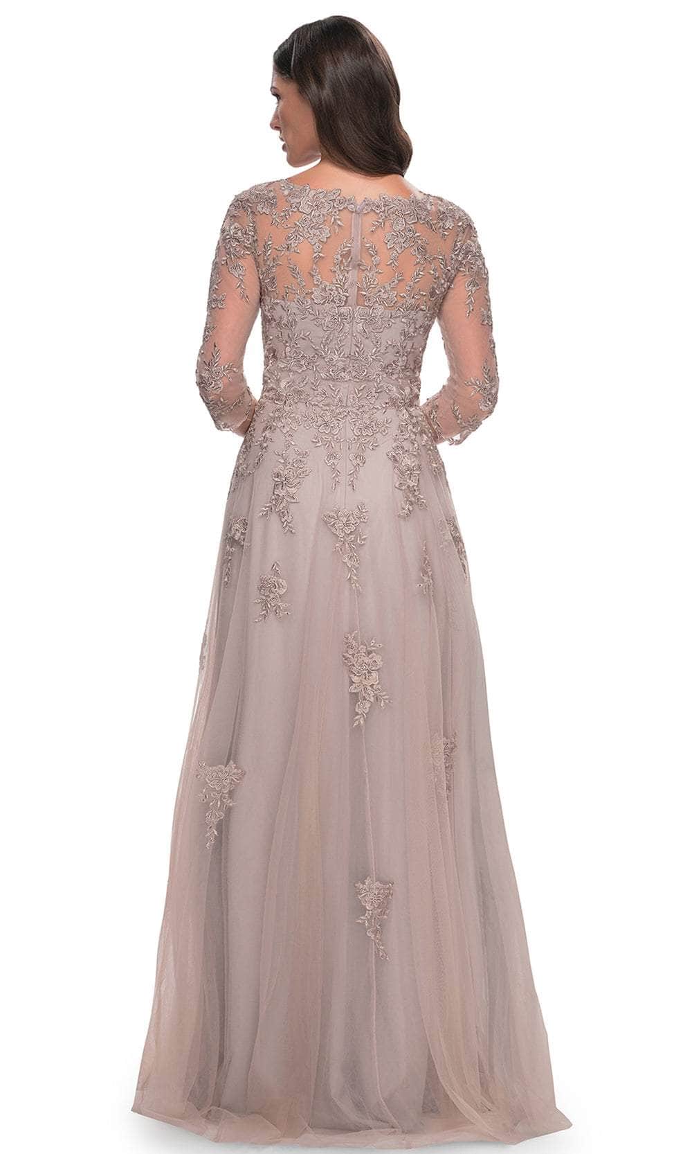 La Femme 30398 Jersey Illusion Floral V Neck Evening Gown