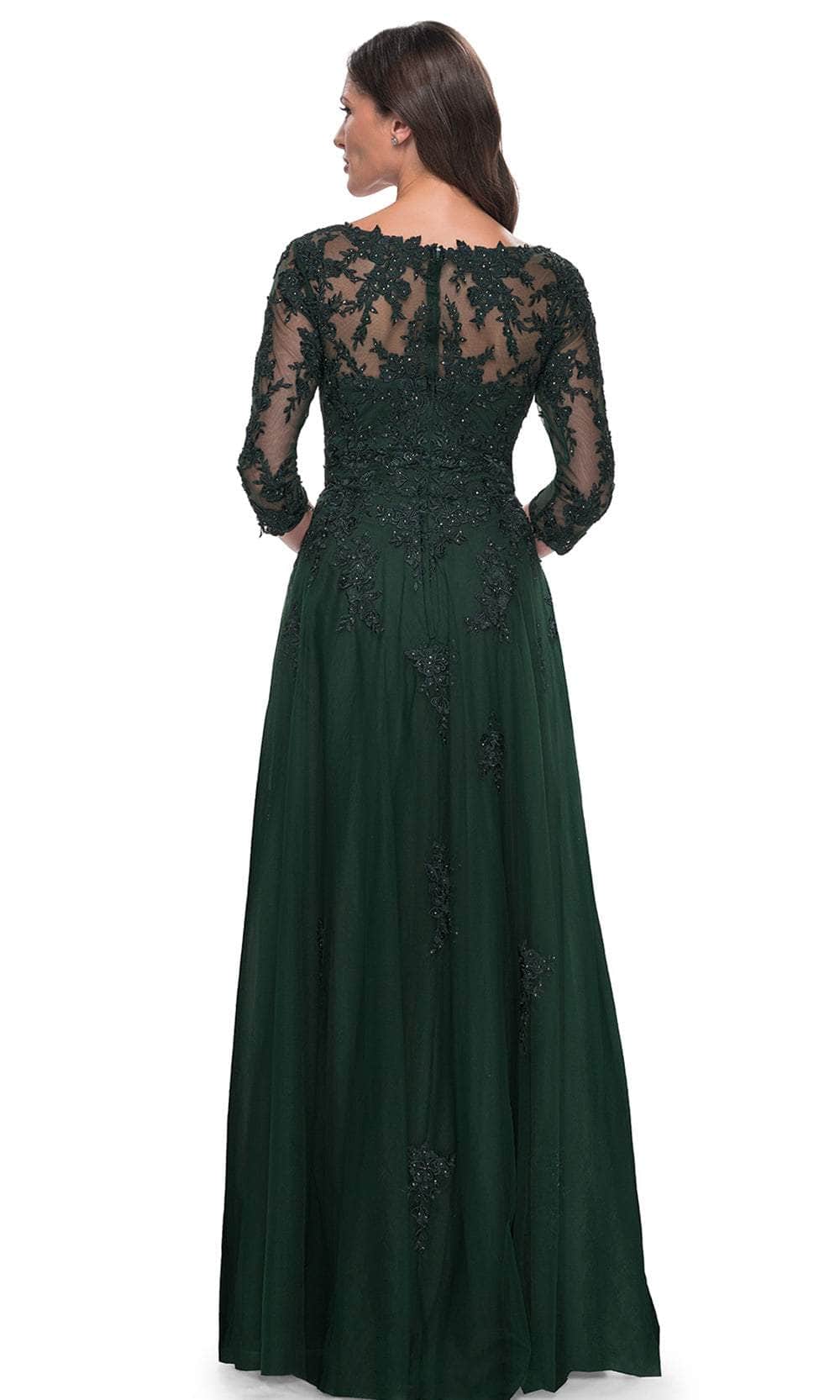 La Femme 30398 Jersey Illusion Floral V Neck Evening Gown