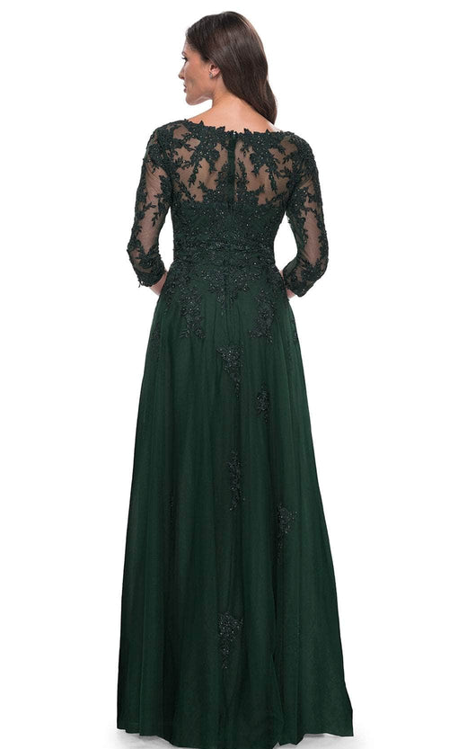 La Femme 30398 Jersey Illusion Floral V Neck Evening Gown