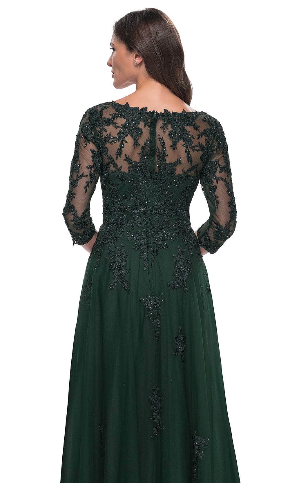 La Femme 30398 Jersey Illusion Floral V Neck Evening Gown