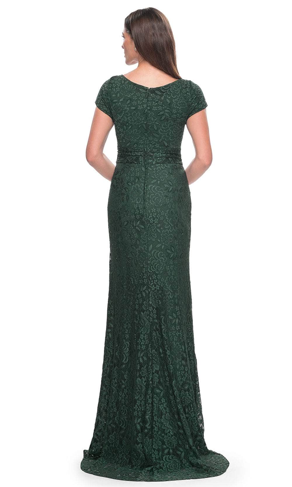 La Femme 30797 Lace Beaded Ruched V Neck Evening Gown