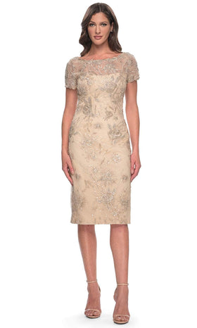 La Femme 30801 Lace Beaded Sequin Bateau Formal Dress