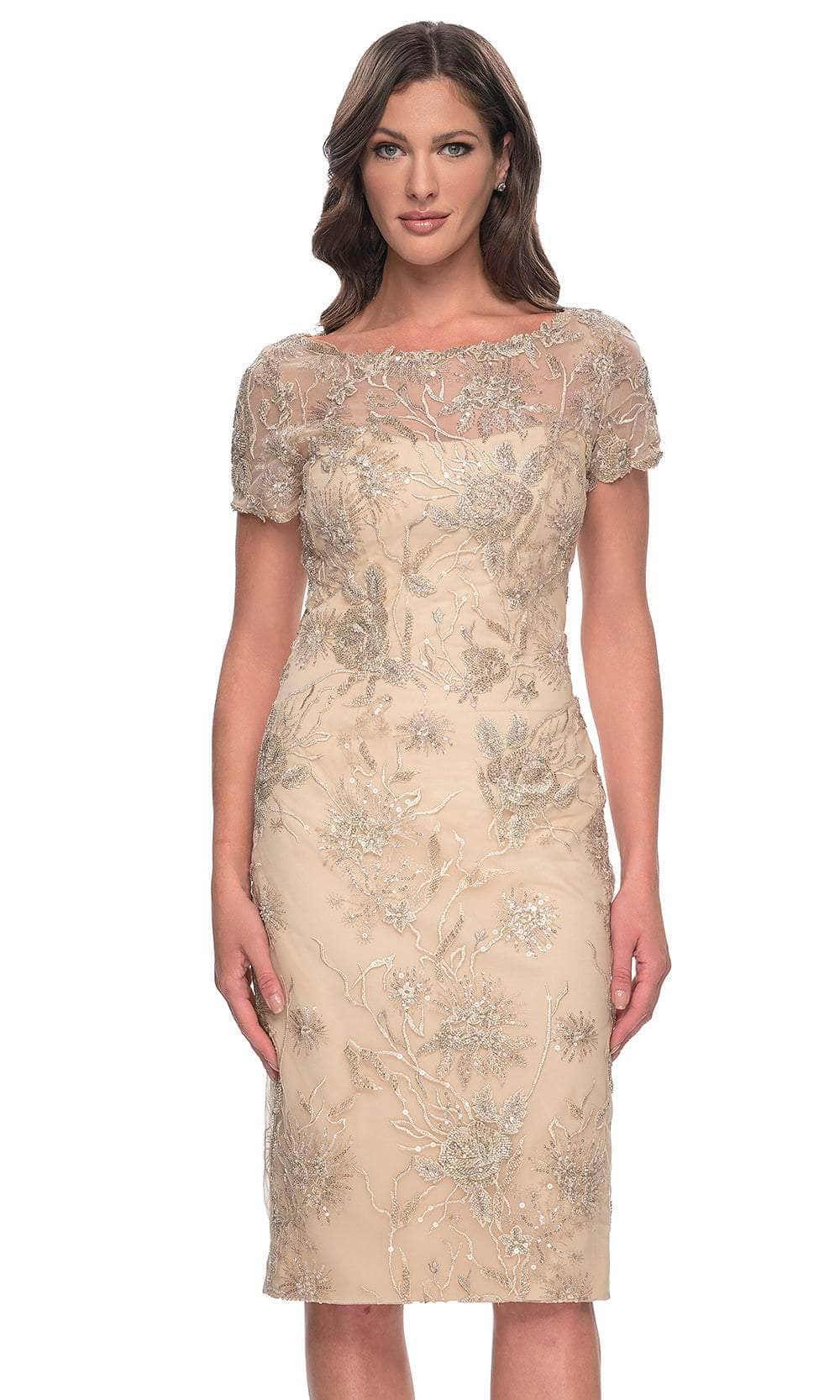 La Femme 30801 Lace Beaded Sequin Bateau Formal Dress