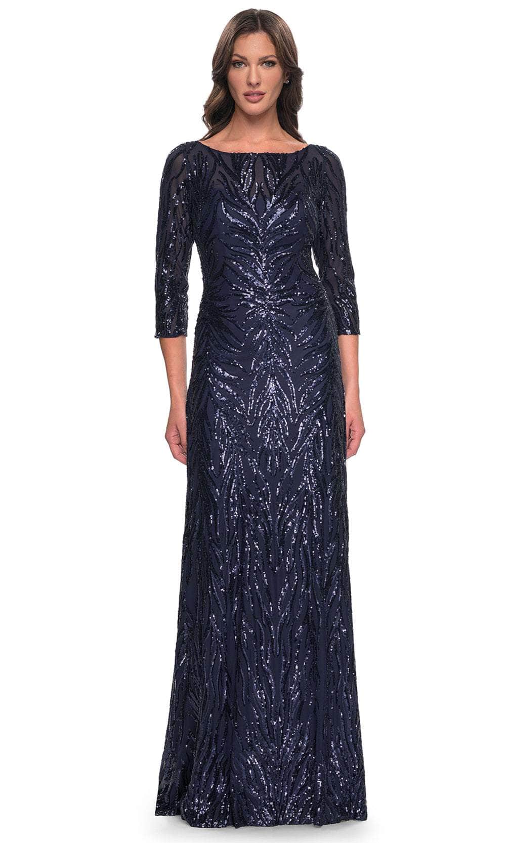 La Femme 30807 - Fitted Bateau Formal Dress Mother of the Bride Dresses 2 / Navy